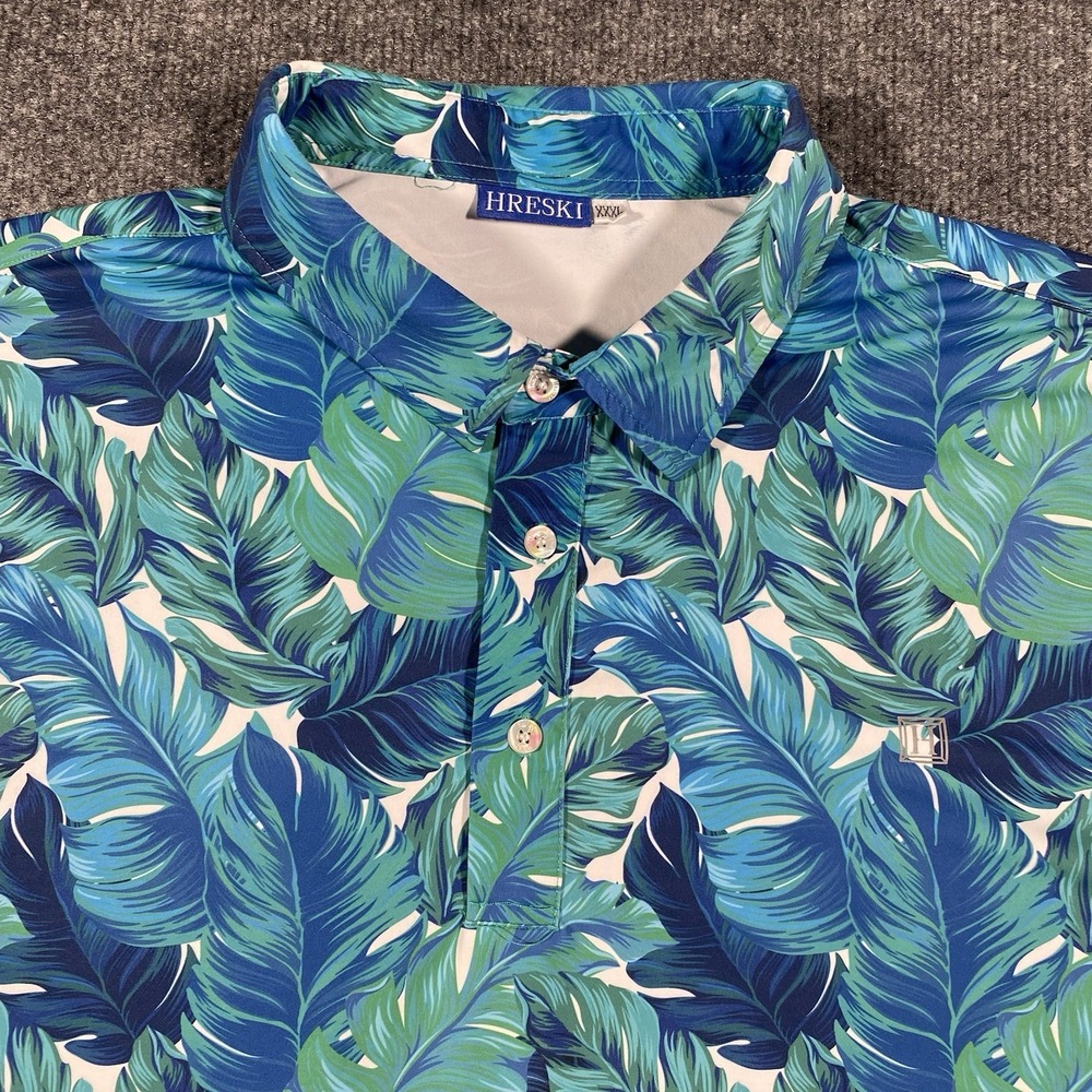 Hreski Artistic Monstera Palm Leaves Golf Polo Shirt Mens 3XL Stretch Fabric